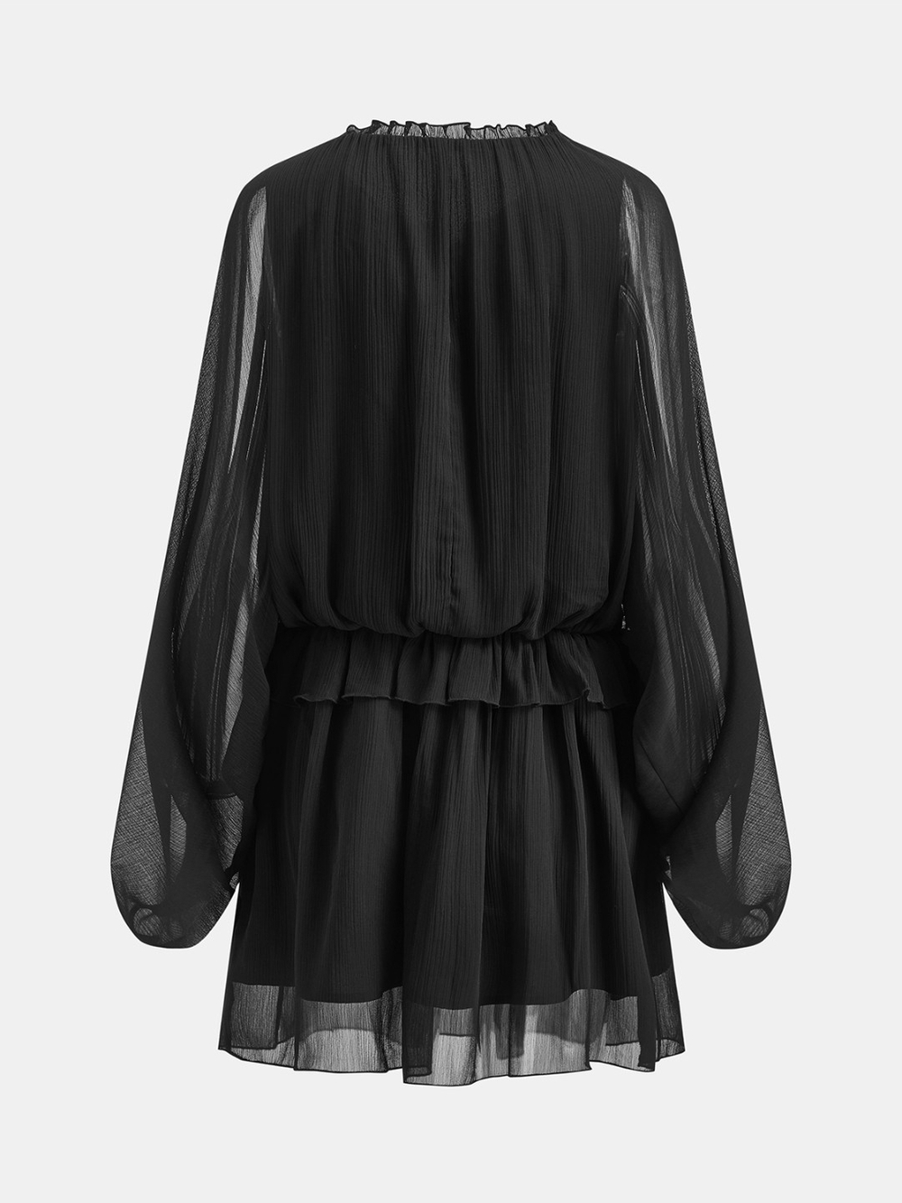 Commense Black Sheer Long-Sleeve Ruffle Mini Dress - Picture 3 of 7